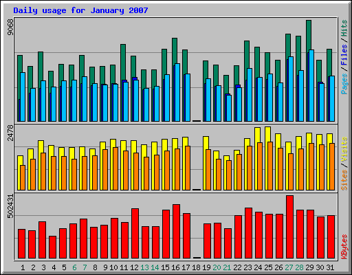 Daily usage for January 2007